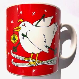 TAYLOR & NG Joyous Noel Christmas Xmas Skiing Bird Coffee Cup Ceramic Mug Japan